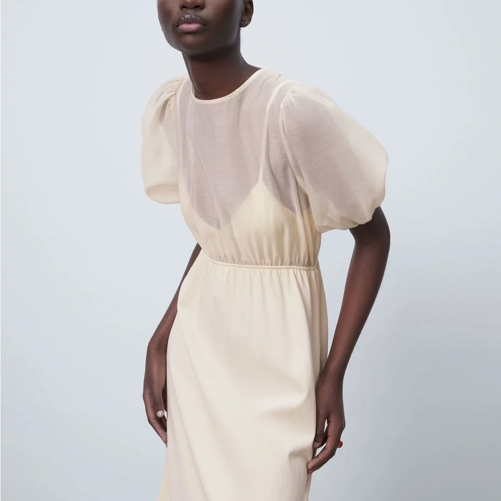 Zara contrasting knit dress cream NWT - Picture 1 of 7